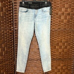 Blank NYC Light Blue Skinny Jeans with Black Waistband
